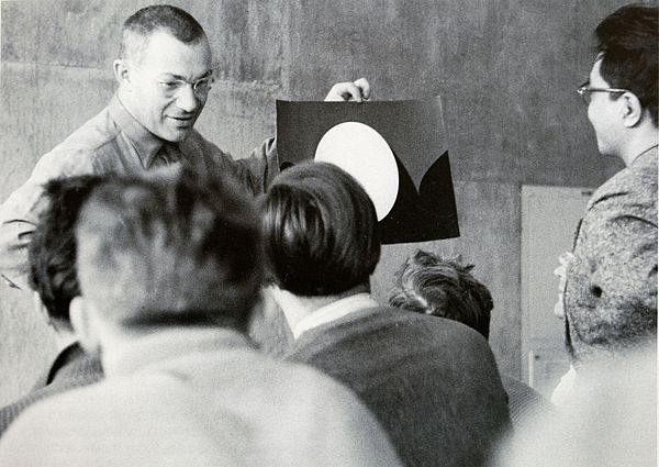 Max Bill Teaching his Colours Class at the Hochschule für Gestaltung Ulm, photo: Hans G. Conrad, 1956.
